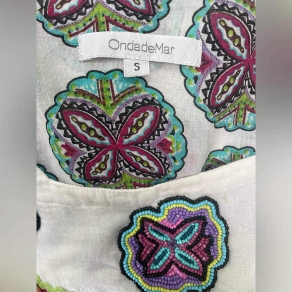 OndadeMar Swim Beach Cover Up Beaded Flowers‎ Size Women Small - Picture 2 of 4